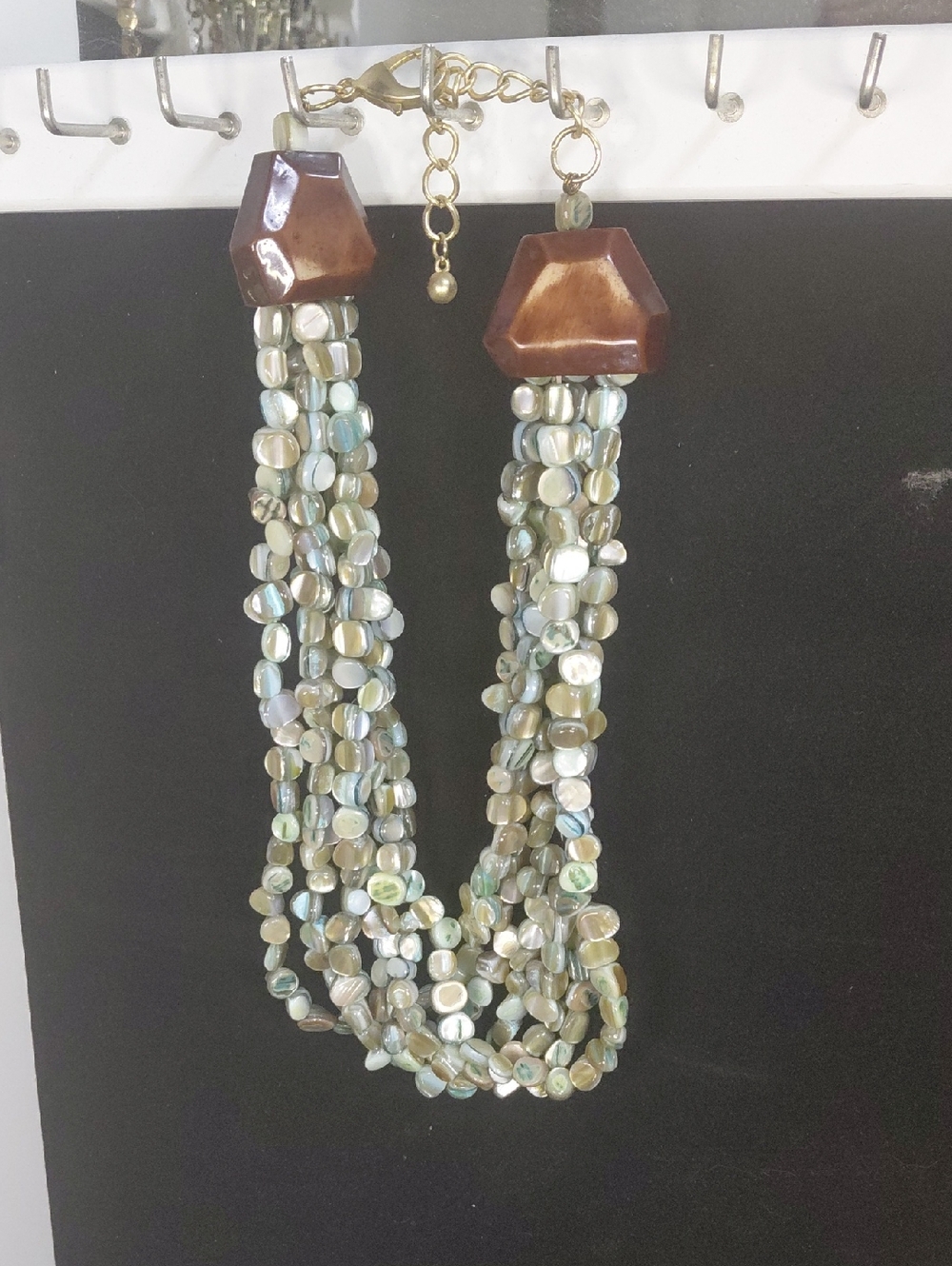 Multi-Strand Pearl Chip Necklace with Brown Accents